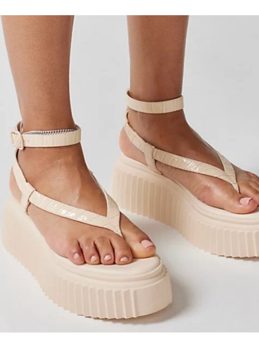 Platform Thong Sandals in Vanilla Bean - Women's Ankle-Strap Flatforms